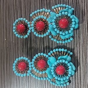 Turquoise and Red Boho Floral Drop Earrings